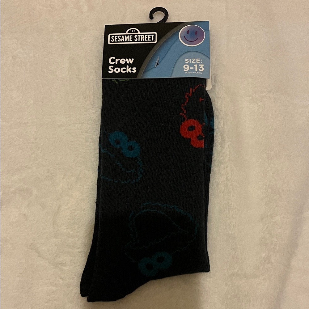 Sesame Street Black Crew Socks with Colorful Characters